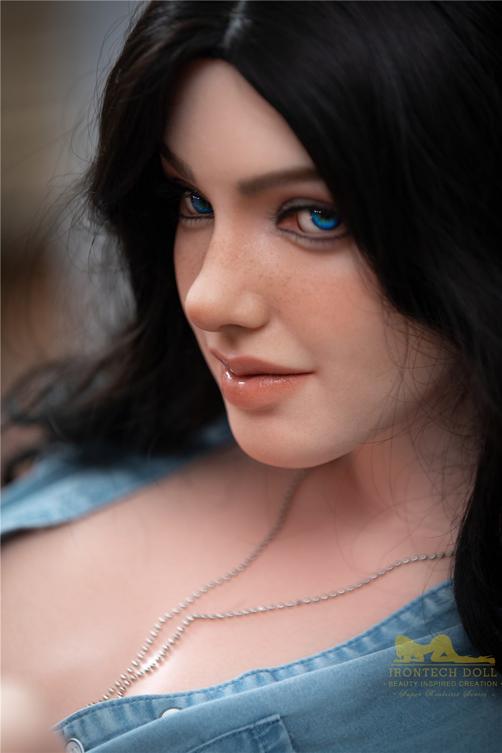 Brunette blue eyed silicone sex doll by irontech